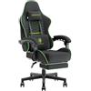 Dowinx Sedia Gaming Gamer Ergonomica, Sedia da Ufficio Regolabile in Tessuto Nero con Cuscino a Molle, Supporto per Testa e Poggiapiedi, Nero - Verde/Standard