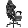 Dowinx Sedia Gaming Gamer Ergonomica, Sedia da Ufficio Regolabile in Tessuto Nero con Cuscino a Molle, Supporto per Testa e Poggiapiedi, Nero - Bianco/Standard