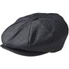 Peaky Blinders, Berretto Piatto a 8 Spicchi in Stile "Newsboy", in Tweed di Lana Black Pinstripe XL