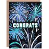 Artery8 Fireworks Display Blue on Black Painting Congrats Blank For Him Or Her Art Congratulations Card