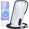 Oelrstfe Cover con Cordino per Samsung Galaxy A57 5G, Trasparente Silicone Custodia con Regolabile Collana Laccio Tracolla, Antigraffio Proteggere Case Corda per Samsung A57 5G, Nero