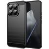 WJXEXRS Cover per Xiaomi 15T Pro 5G, Custodia Spazzolata e Fibra di Carbonio Morbido Silicone TPU Slim Fit, Antiurto, Antigraffio, Antiscivolo, Protezione Cover Xiaomi 15T Pro 5G -Nero
