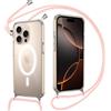 Pnakqil Magnetico Cover per iPhone 16 Pro con Cordino, Compatibile con MagSafe, Trasparente Silicone Custodia con Collana per iPhone 16 Pro, Tracolla Catena -Rosa