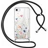Yirlbey Cover per iPhone 16E 6,1 Pollici con Cordino, Custodia Trasparente con Fiori di Campo Disegni Aesthetic Laccio Tracolla Corda, Protective Case Rigida Collana Antiurto Sottile per Ragazza