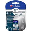 Verbatim 47022 SDXC PRO Class 10 UHS-I U3 Flash Card SD, 64GB, Nero