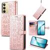 JIUNINE Cover per Realme C71 / Realme C75 / Realme 14x, Custodia Libro in Pelle Portafoglio Flip Case Antiurto con Modello di Cane e Gatto [Porta Carte] [Magnetica] [Interno TPU], Oro rosa