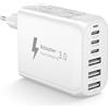 KINPEE Caricatore USB C 60W, 6 Porte Caricatore Multiplo USB Presa USB C Caricabatterie Rapido Alimentatore USB Fast Charger Type C Spinotto per iPhone 17 16 15 14 Pro Max 13 12 Mini 11 Plus XS,iPad,Samsung