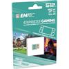 EMTEC, Scheda MicroSDXC 512 GB UHS-I U3 V30 A1 Express Gaming, compatibile con Nintendo Switch 2, ad alta velocità fino a 880 Mbps, archiviazione estesa, ideale per videogiochi e applicazioni