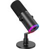TONOR Microfono Gaming Dinamico per PC, Microfono Cardioide Streaming XLR/USB con supporto da tavolo per Podcasting/Studio, Cancellazione Rumore IA,RGB Controllabile,Jack Cuffie 3,5 mm,Nero,TD510 AIR