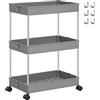 SONGMICS Carrello Portaoggetti a 3 Livelli, Carrello con Ruote, Carrellino da Cucina Bagno Ufficio, 23,6 x 42 x 60,6 cm, Grigio Tortora KSC009G01