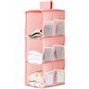 XiXiRan Organizer per Armadio Pensile, Portattuto da Appendere con 3 Scomparti, con 9 Tasche Laterali a Rete, Tessuto Oxford, Pieghevole, Organizzatore Armadio da 30 * 22.5 * 60cm (Rosa a Tre Strati)