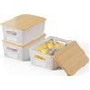 Shrivee Set di 3 5L Scatole portaoggetti di Plastica con Bambù Coperchio Impilabili Salvaspazio Storage Cestini per Bagno Cucina Armadio Ufficio