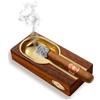 CLZOONG Posacenere per sigari in legno e lega, grande porta sigari, accessori per sigari per esterni e interni, posacenere con supporto per sigari in lega (oro marrone)