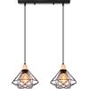 iDEGU 2 Luci Lampadario a Sospensione Vintage Industriale, Lampada da Soffitto in Legno e Metallo Nero Gabbia Geometrica 22cm Retro Lampada a Sospensione Interni per Camera da Letto Cucina (Piatto)