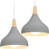 iDEGU 2 Pezzi Lampade a Sospensione Retrò 20CM LED Lampada a Soffitto in Legna Metallo Moderna Lampadario a Forma di Goccia Stile Scandinavo Plafoniera per Soggiorno Sala Da Pranzo Cameretta (Grigio)