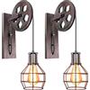 iDEGU 2 Pezzi Vintage Lampade da Parete Industriale Appliques da Parete Stile Puleggia Lampada a Muro Retro Luce da Muro per Bar, Camera da letto, Soggiorno, Ristorante, Cafe, Corridoio - Ruggine Nera