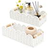 Yiomxhi 2 Pezzi Cestini Portaoggetti Cesto Vimini, Cestino Porta Carta Igienica Intrecciata con Manici in Legno, Scatola Contenitore Organizer Decorazioni per Cucina Bagno Ufficio Scaffale (Bianco)