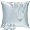 Vielit Set di 2 Federe Raso 60x60cm & 2 Scrunchies, Design con Chiusura A Busta, Morbido come una Federe Seta Cuscino, Federe Cuscini 60x60 Azzurro