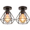 iDEGU 2 Pezzi Plafoniere Vintage Ø16CM Lampada da Soffitto Industriale in Metallo E27 Luci a Soffitto Nero Design Gabbia Retrò Lampadario a Soffitto per Cameretta, Cucina, Soggiorno Corridoio