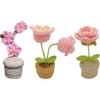YANGSHINE 3 pezzi mini fiori in vaso fatti a mano, lavorati all'uncinetto, lavorati a maglia, mughetto, fiore per ufficio, auto, cruscotto, decorazione, colore n. 4