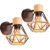 iDEGU 2 Pezzi Lampada da Parete Vintage 16CM Applique da Parete Interno in Legno Metallo Nero Gabbia con Corda di Canapa E27 Illuminazione Industriale Lampada a Muro per Camera da Letto Soggiorno