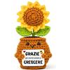 EQUIK PRODUCTS Regalo Maestra/Insegnante - Girasole Uncinetto "Grazie per avermi aiutato a crescere" - Idea Regalo Fine Anno per Insegnanti, Maestro o Educatrice - Peluche Girasole Positivo