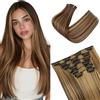 Elailite Extension Capelli Clip in Hair Extensions Castano Medio/Biondo Dorato, 6 Fasce Separate Colorate Lisce 60cm Capelli Finti Sintetici Set da 6pcs 140g