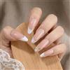 XETHI 24 Pezzi Set Unghie Finte a Pressione | Unghie Press on French Tip Nude e Bianche con Fiocchi Dorati | Press on Nails a Pressione Rosa Trasparente a Mandorla | Unghie per Spose e Occasioni Speciali