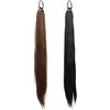 Vauki Set di 2 extension di capelli umani lisci con coda di cavallo - 70 cm di lunghezza - Aspetto naturale - Per donna - Nero e marrone