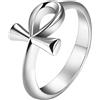 Flongo Flonge - Anello da donna con croce Ankh: anello con simbolo dell'antico Egitto, alla moda, in acciaio inossidabile, gioiello di protezione unisex, 10(T1/2), Metallo
