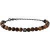 Breil, Collezione Wild, Bracciale Uomo con Pietre Naturali Occhio di Tigre e Sfera Centrale in Acciaio Lucido IP Gun, Finitura Matt, Lunghezza Regolabile, Pratica Chiusura a Moschettone
