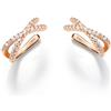 FUNRUN JEWELRY 2Pcs Regolabile Orecchini a Cerchio a Clip per Donne S925 Argento Sterlina Finto Piercing Orecchio Placato Oro Rosa 5A ZC Clip Cartilagine Conchiglia Falsi Orecchini Ipoallergenici