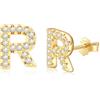 AILUOR Orecchini iniziali da donna, orecchini con lettere in argento S925 placcati in oro 14K ipoallergenici Orecchini personalizzati con nome dell'alfabeto Regali di compleanno Gioielli (R-Oro)