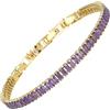 RIZILIA Bracciale Tennis Minimalista Statement Donna Zirconi Viola Ametista Taglio Princess 2mm Placcato Oro Giallo 14K Regolabile 16.5cm + Estensore 18-19cm