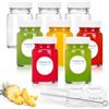 Showvigor Confezione da 8 Bottiglie Vetro 60ml (2oz) con Coperchi ed Etichette - Mini Contenitori Riutilizzabili a Bocca Larga per Succo, Zenzero, Salse, Campioni, Viaggio - Vetro Alimentare Sicuro