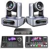 Tenveo Kit Telecamera PTZ e Controller - 2 Telecamere NDI PTZ 4K con Auto-Tracking AI 20X, SDI/HDMI/USB3.0/LAN(PoE) e Controller Joystick NDI con Screen da 5" e Mixer Video + PoE Switch