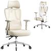 SONGMICS Sedia da Ufficio Ergonomica, Sedia da Scrivania Gaming, Supporto Lombare e Poggiatesta Regolabili, Braccioli, per Diverse Altezze, Portata 150 kg, Marrone Cammello e Bianco Nuvola OBN067LJ01