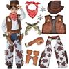 BuzzoXerex Vestito Cowboy Bambino, 11 Pezzi Cowboy Costume Bambino, Cowboy Occidentale per Bambini con Cappello Cowboy, Gilet, Sciarpa per Carnaval, Jeux de Déguisement (A, S)