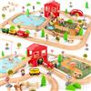 LumenVela Set di Trenino Legno Bambini, 100 Pezzi pista Macchinine Legno Tema Della Fattoria Pista con Trenino, Laghetto, Fattoria e Piccoli Animali per Bambini dai 4 5 6 7 8 Anni