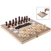 iPobie 3 in 1 Scacchiera da Viaggio,Scacchi Dama Legno/Portatile Pieghevole Scacchiera Western Gioco Doppio Chess Set