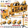 FORMIZON Camion Giocattolo per Bambini, Veicoli da Cantiere con Musica e Luci, 4 Mini Veicoli, Gru da Cantiere