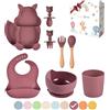TudoBem Set Pappa Svezzamento 8 Pezzi - 1 piatto svezzamento con Ventosa, 1 Bavaglini Neonato, 1 Ciotola Antiscivolo, 2 Posate Bambini, 1 Cucchiaino Svezzamento, 1 Bicchiere Neonato 6 Mesi Prima Pappa