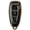 RUXYAXFOL 2 Pcs Custodia per chiave auto in TPU,adatta per Ford B-Max, C-Max, Galaxy, Grand C-Max, S-Max, Ford Fiesta, Focus, Kuga, Mondeo - Custodia protettiva per chiave Keyless-Go a tre tasti nero-oro