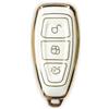 RUXYAXFOL 2 Pcs Custodia per chiave auto in TPU,adatta per Ford B-Max, C-Max, Galaxy, Grand C-Max, S-Max, Ford Fiesta, Focus, Kuga, Mondeo - Custodia protettiva per chiave Keyless-Go a tre tasti bianco-oro