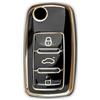 RUXYAXFOL 2 pezzi RUXYAXFOL TPU protezione chiave auto per VW Golf 4/5 Mk6/MK7, GTI, Plus, R, Skoda, Passat, Polo, Seat, Copri Chiavi Guscio Chiave Auto Telecomando - Flip Key oro nero