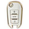 RUXYAXFOL 2 Pezzi,Custodia per Chiave Auto in TPU compatibile con Peugeot 2008/3008/208/308/508/Rifter, Citroen Cactus/Berlingo/Picasso/Xsara/Jumpy/C3/C4，bianco-oro