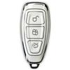 RUXYAXFOL 2 Pcs Custodia per chiave auto in TPU,adatta per Ford B-Max, C-Max, Galaxy, Grand C-Max, S-Max, Ford Fiesta, Focus, Kuga, Mondeo - Custodia protettiva per chiave Keyless-Go a tre tasti bianco-argento