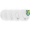 Smartwares Set di 4 rivelatori di fumo, Sensore ottico, Durata 10 anni, Pulsante di test, 85 DB, 10.100.41