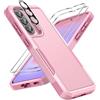 UITUIM Cover per Samsung Galaxy A37 5G Militare Antiurto Case con Vetro Temperato Pellicola Fotocamera Protezione Dura Silicone Resistente Completa Protettiva Custodia,Rosa