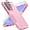 UITUIM Cover per Samsung Galaxy A57 5G Militare Antiurto Case con Vetro Temperato Pellicola Fotocamera Protezione Dura Silicone Resistente Completa Protettiva Custodia,Rosa